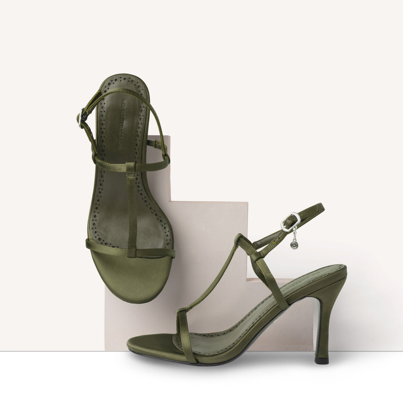 Moss green strappy heels for wide feet No Restriction