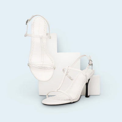 White leather strappy heels for wide feet No Restriction