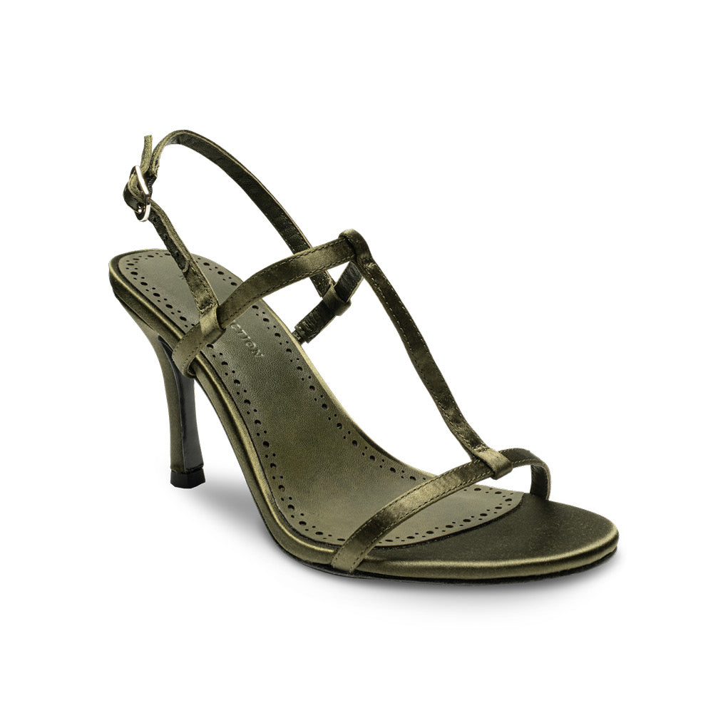 Moss green strappy heels for wide feet No Restriction